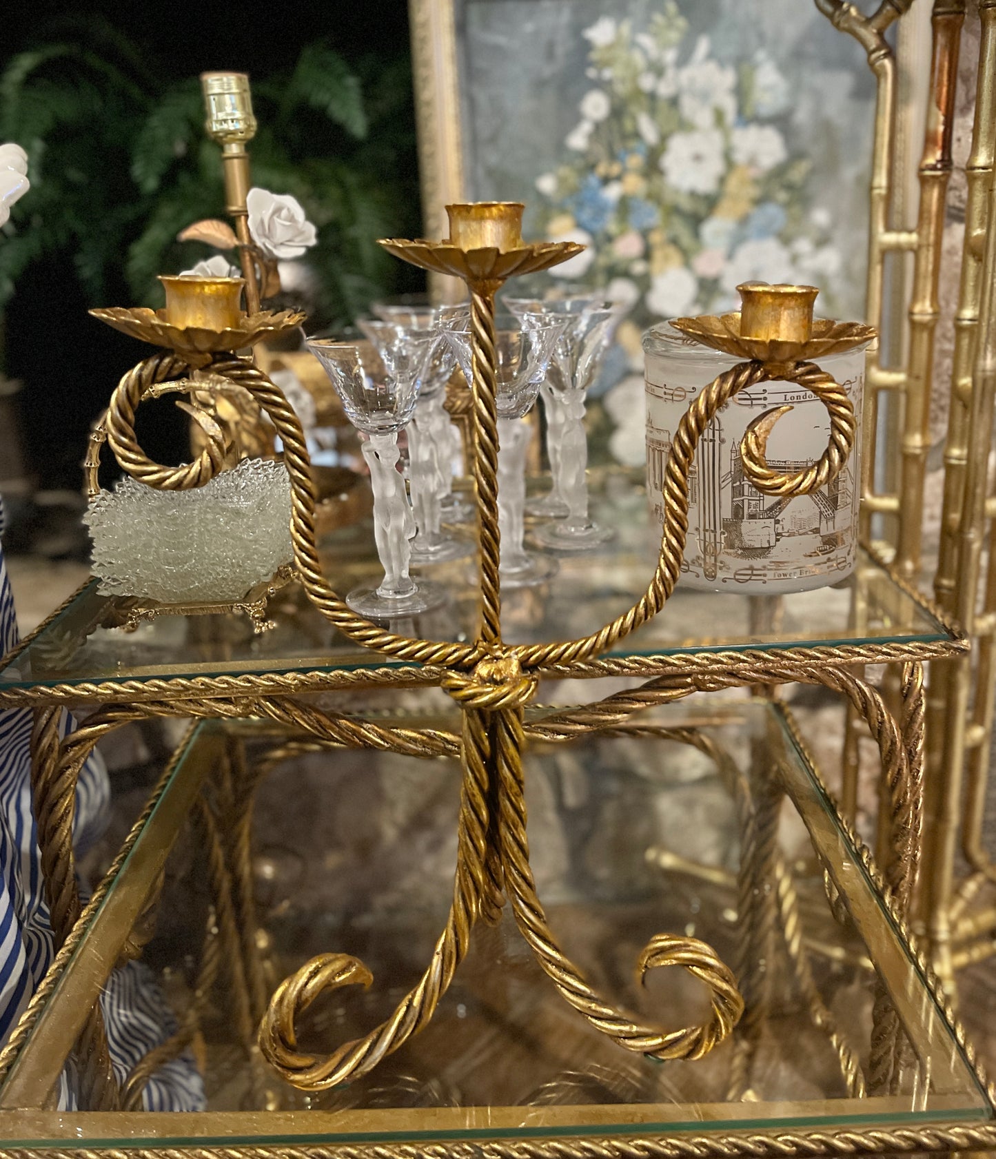 Hollywood Regency Gilt Rope Candlestick