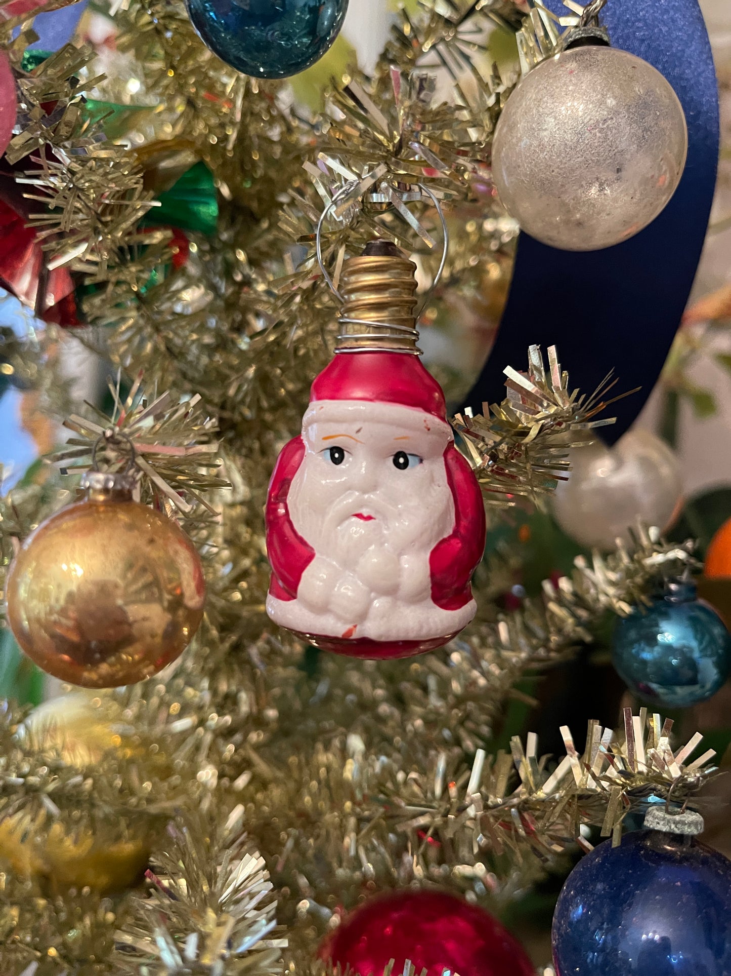 Blue Eyed Santa Claus Figural Milk Glass Bulb