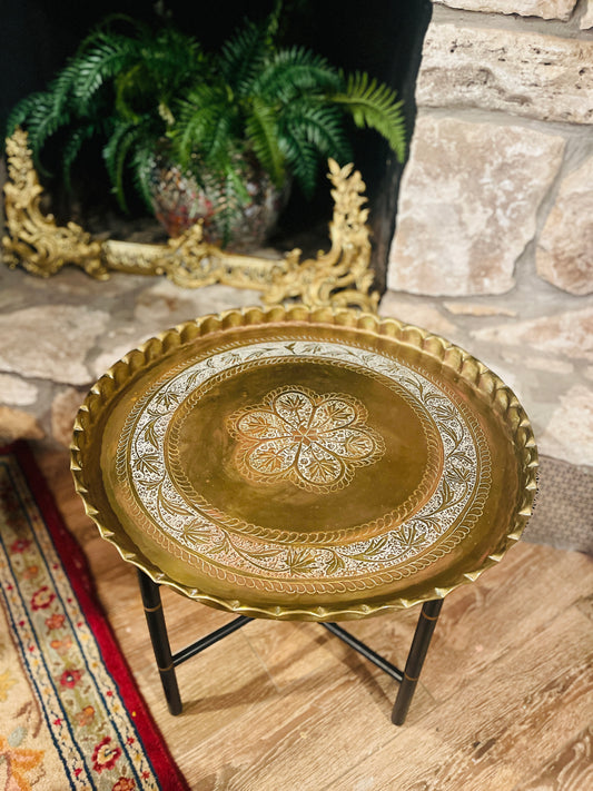 Moroccan Bamboo Brass Tray Table