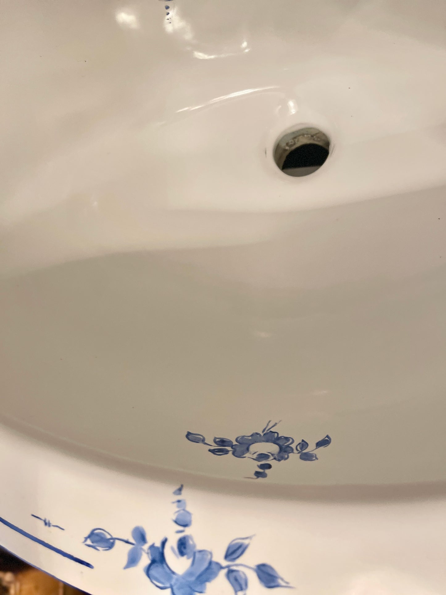 Blue and White Vintage Porcelain Vanity Sink, Hand Painted