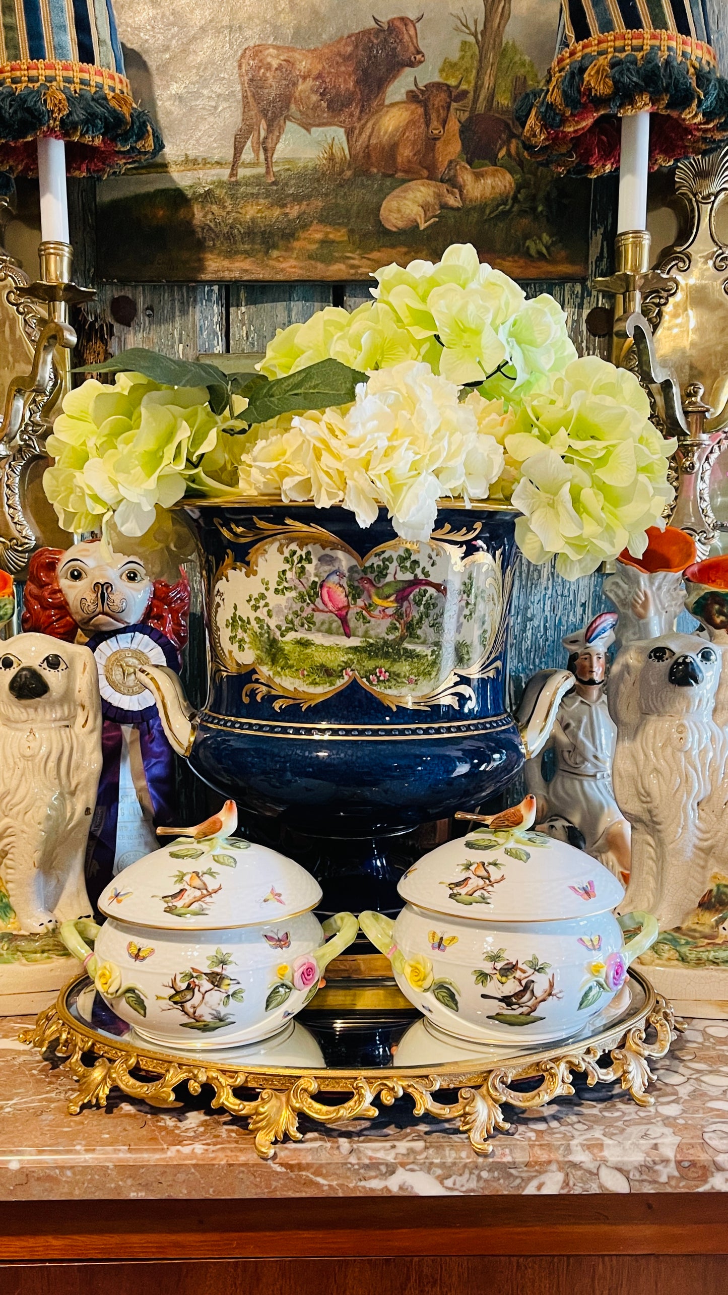 Herend Rothschild Bird Covered Bean Pot – Mixed Scene (Necklace & Woodland)