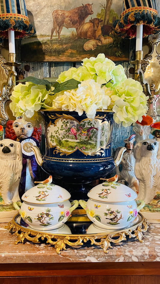 Herend Rothschild Bird Covered Bean Pot – Mixed Scene (Necklace & Woodland)