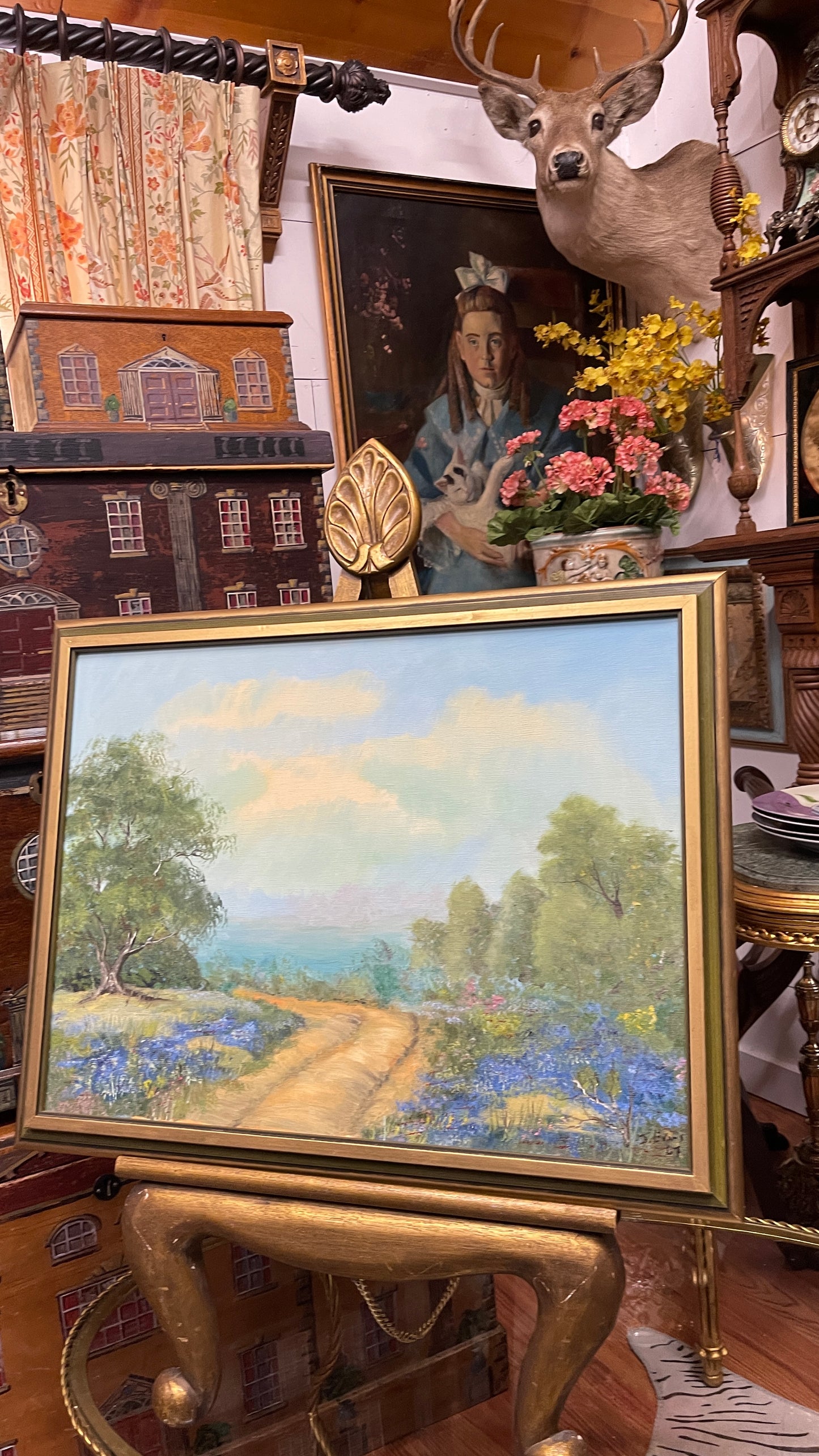 Vintage 1967 Texas Hill Country Bluebonnet & Wildflower Oil Painting