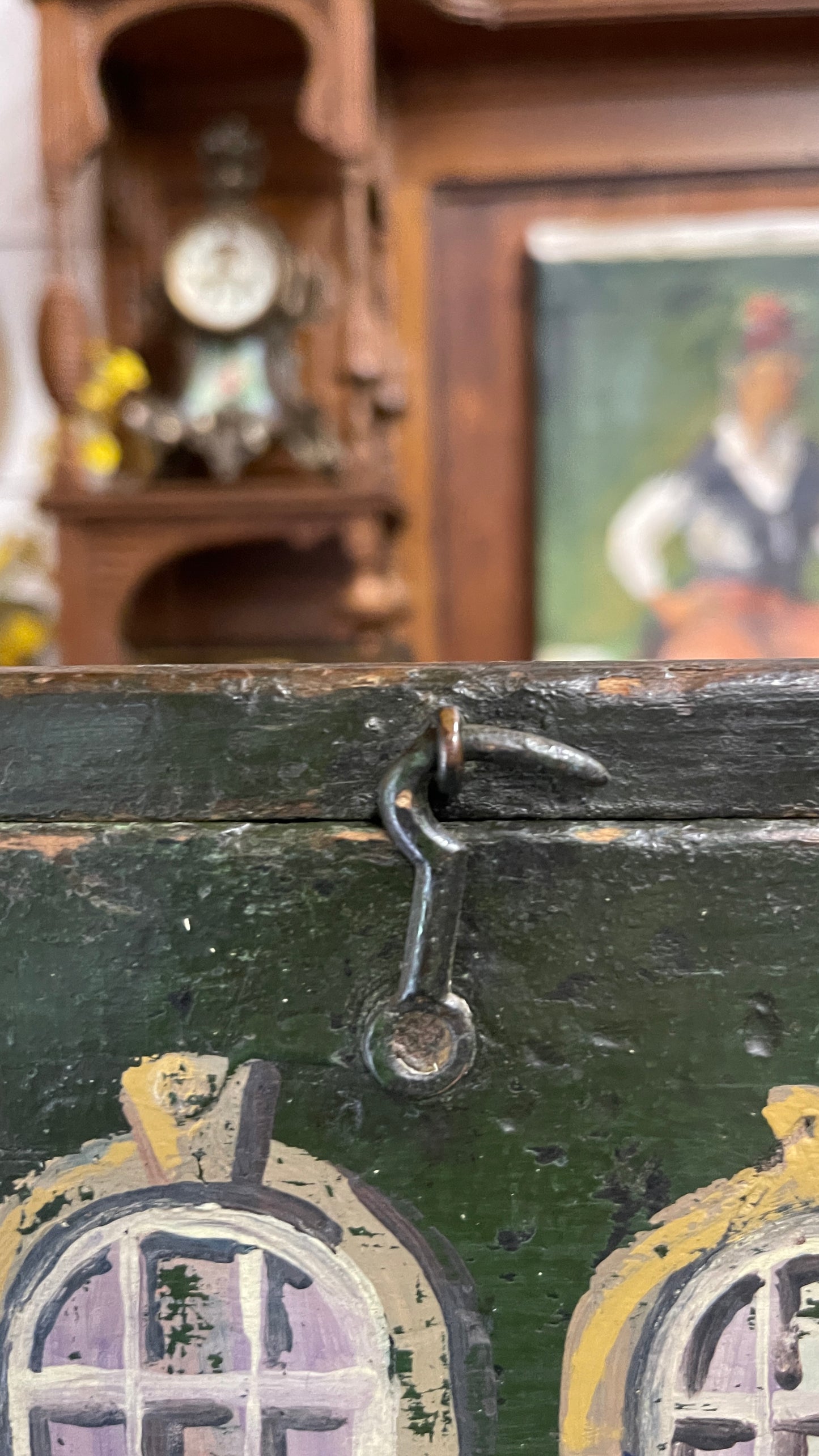 English Georgian Country House Facade Box – Green with Arched Windows and Lilac Doors, 19th Century