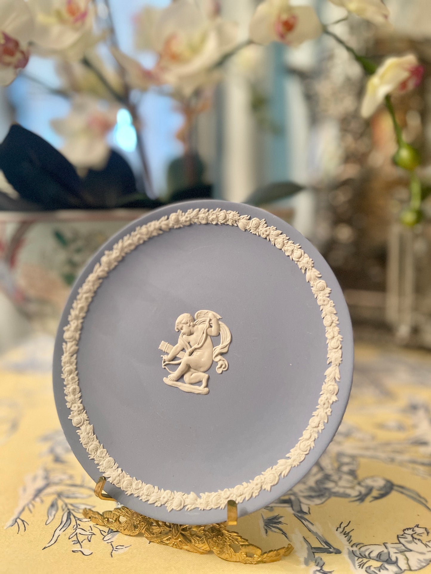 Vintage Wedgwood Cherub Plate, White in Blue