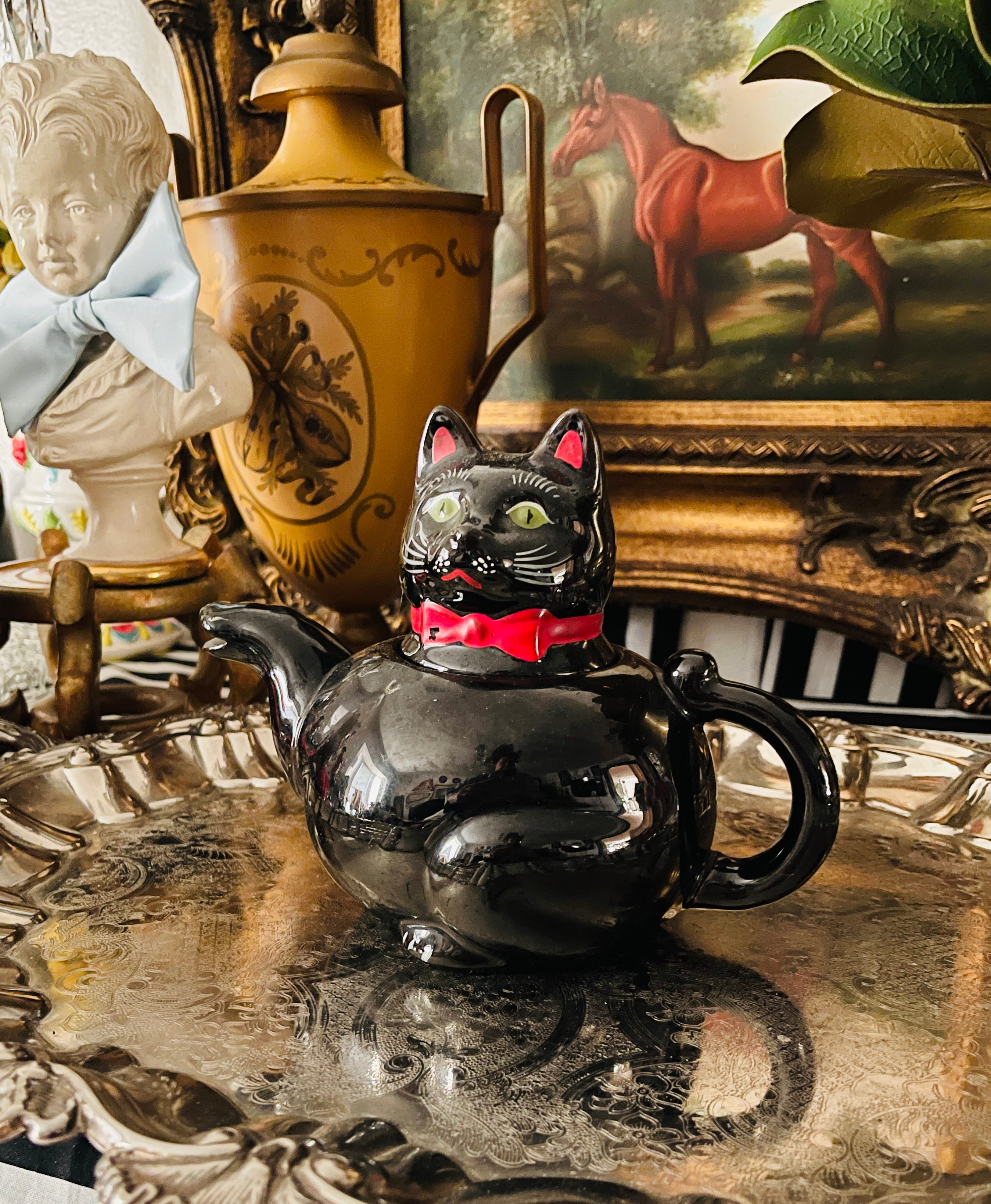 Vintage Shafford Redware outlet Black Cat Teapot SIGNED