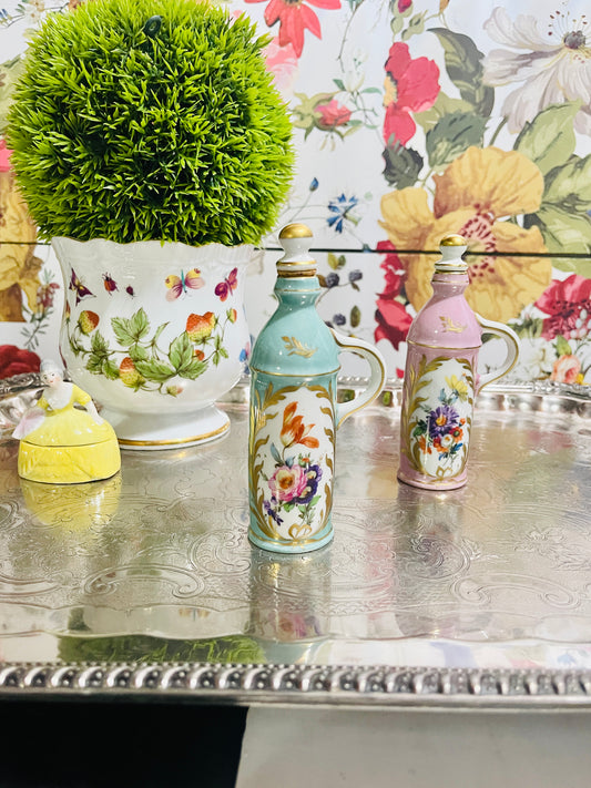 Tiffany Blue French Orlik Perfume Bottle, Hand Painted, Gilt Detail