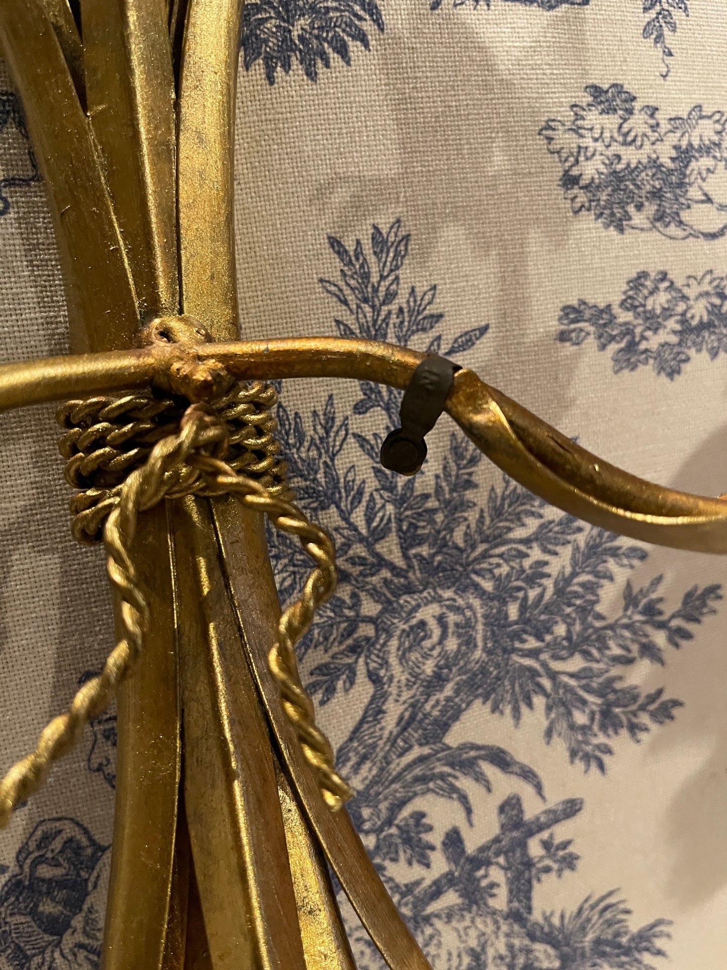 Vintage Italian Gilt Tole Wheat Sheaf Wall Sconces, Pair- Round Top Find