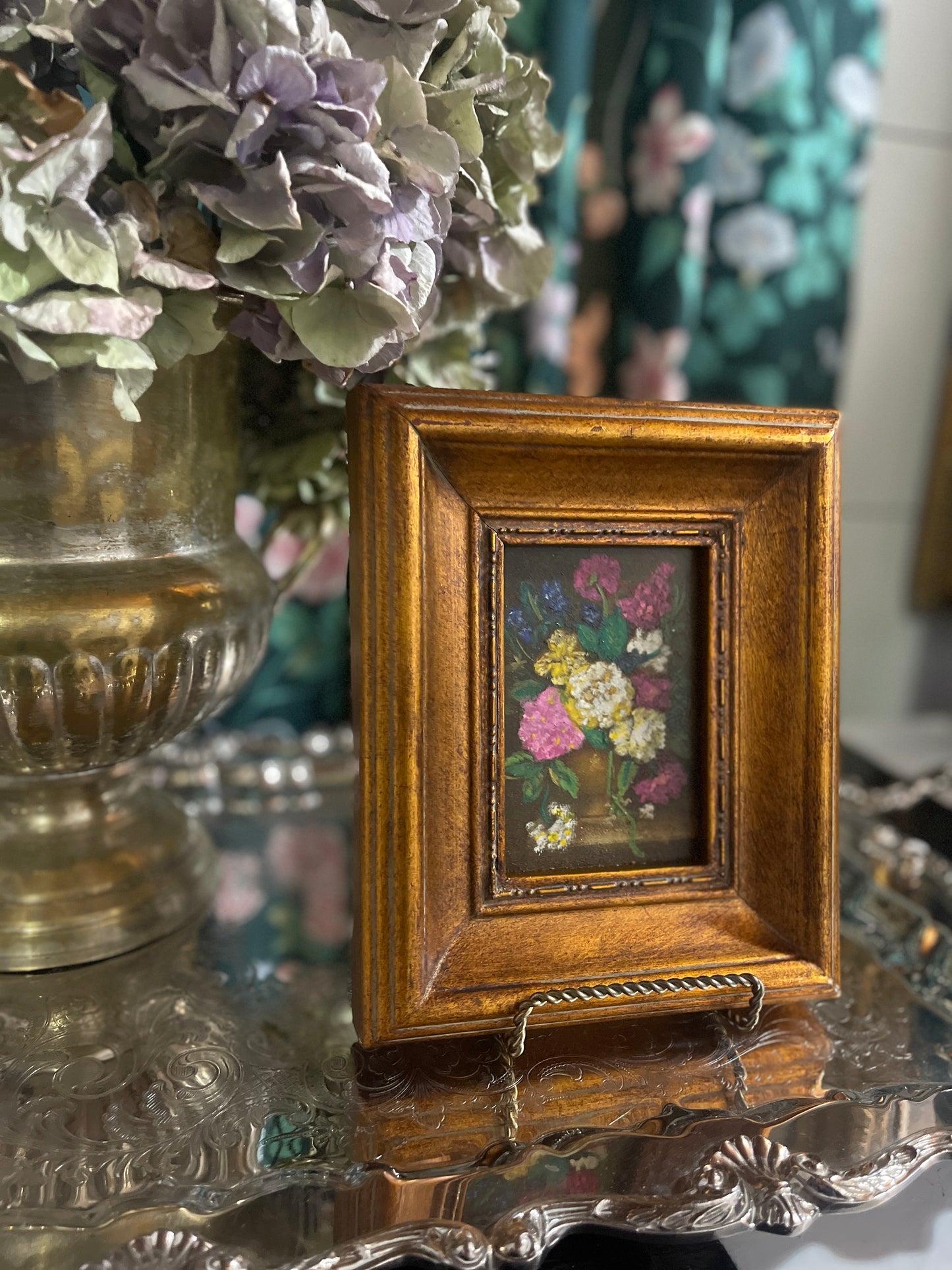 Vintage Floral Still Life, Gold Frame