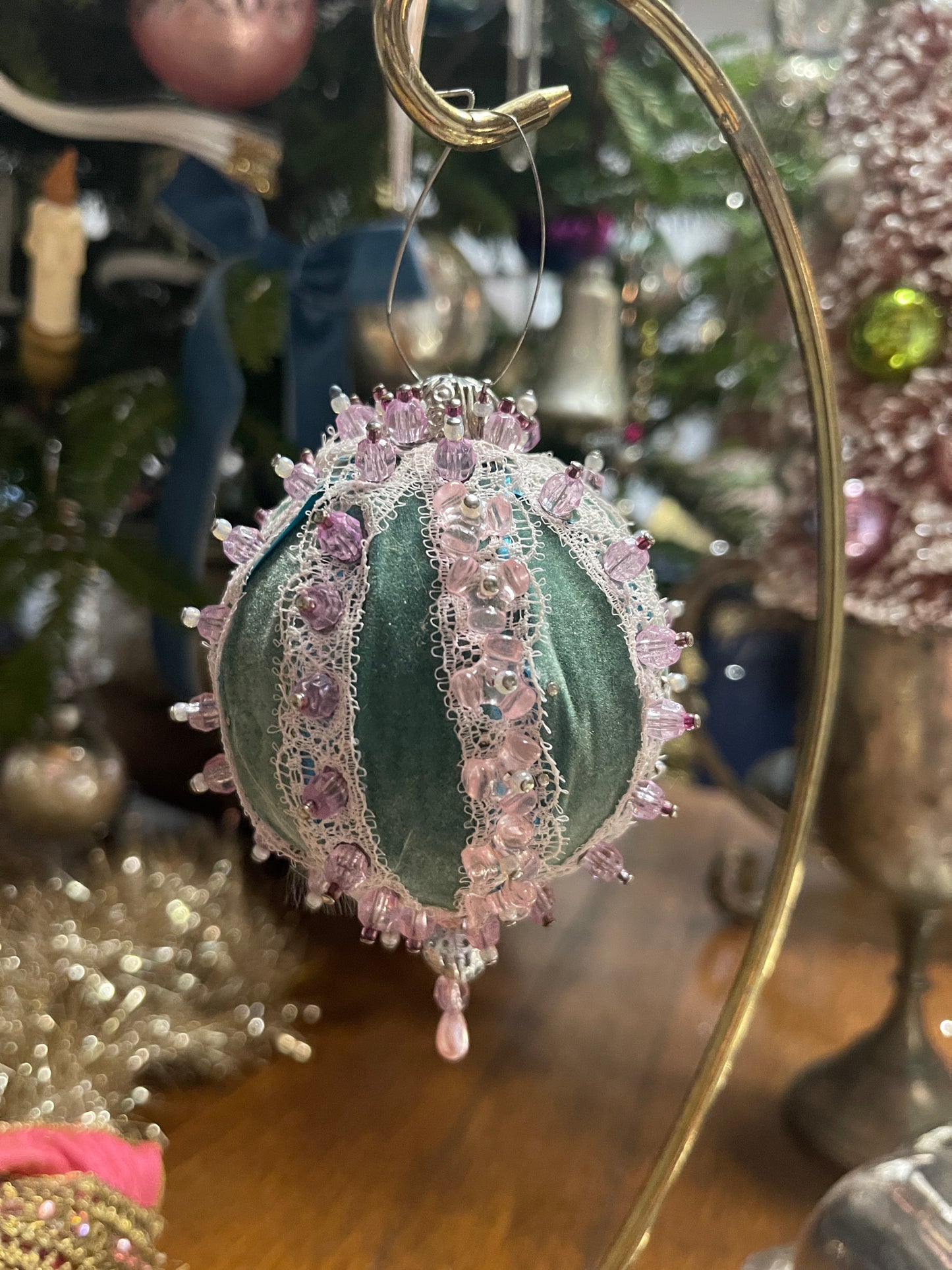 Green, Pink, and Lavender Push Pin Christmas Ornament