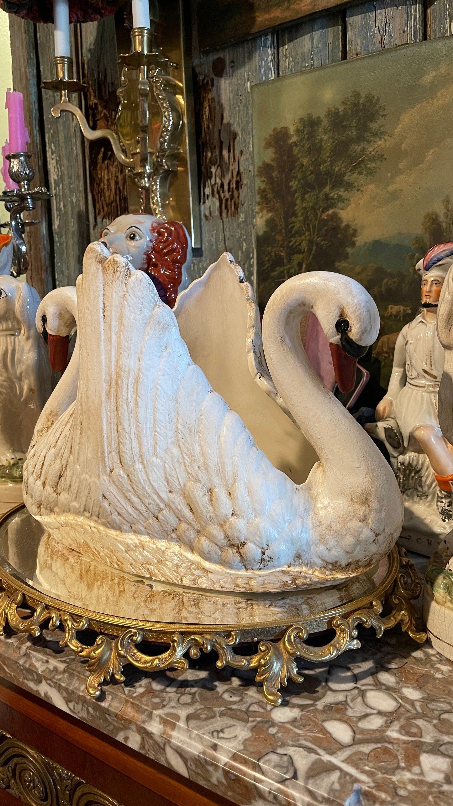 VINTAGE DOUBLE-SWAN PLANTER WITH CUSTOM OLD WORLD FINISH