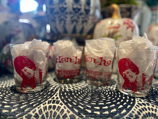 Vintage Don Ho Polynesian Palace Waikiki Hawaii Lowball Glasses, Set of 4