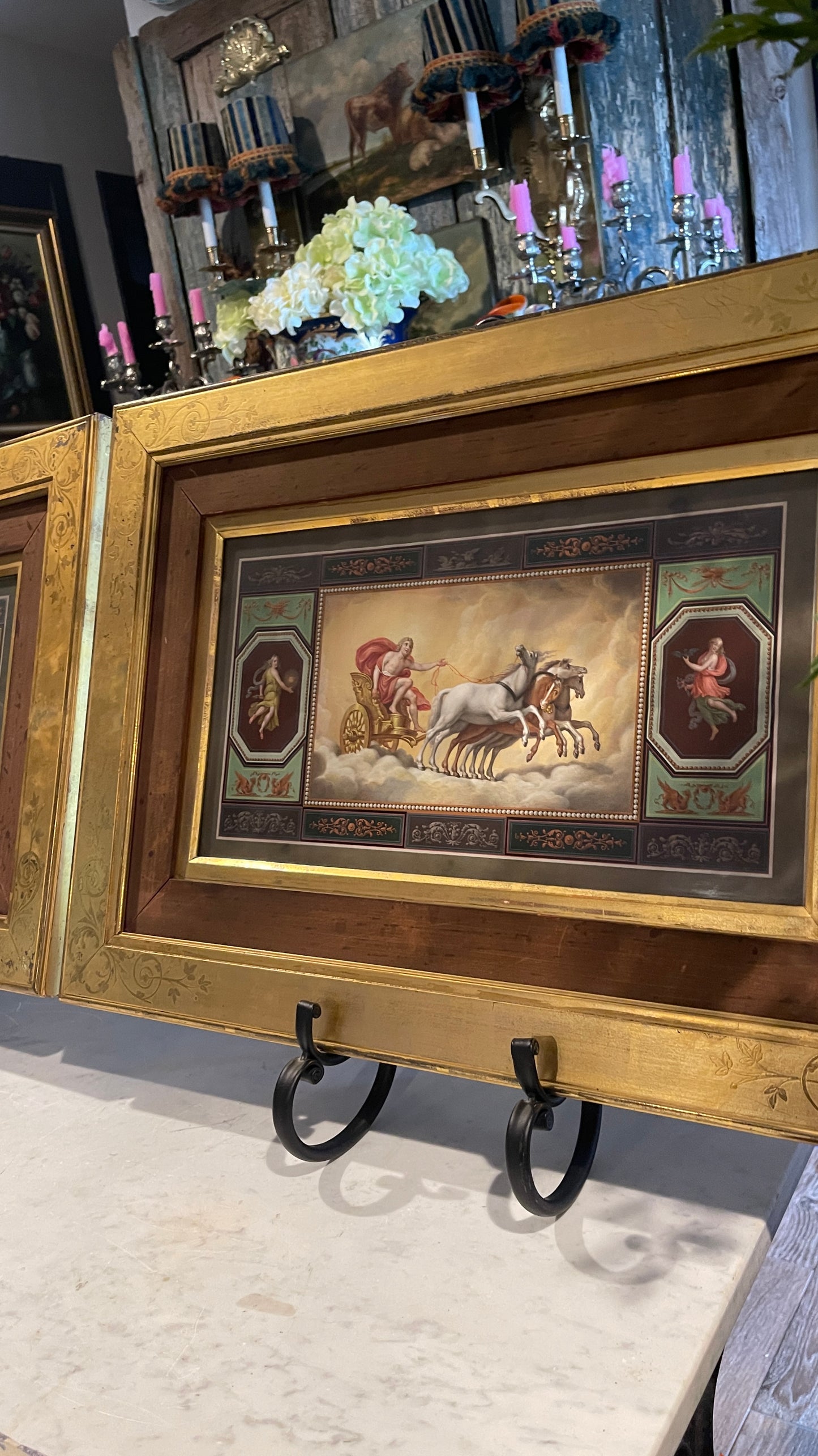 Pair of 19th Century French Neoclassical Classical Decorative Works in Original Paris Frames