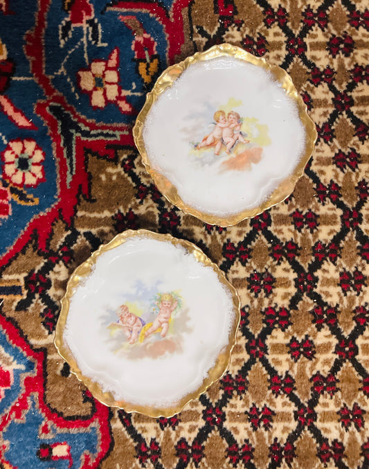 Antique Limoges Lanternier Neoclassical Cherub Plate Pair– 5.5” – Circa 1891