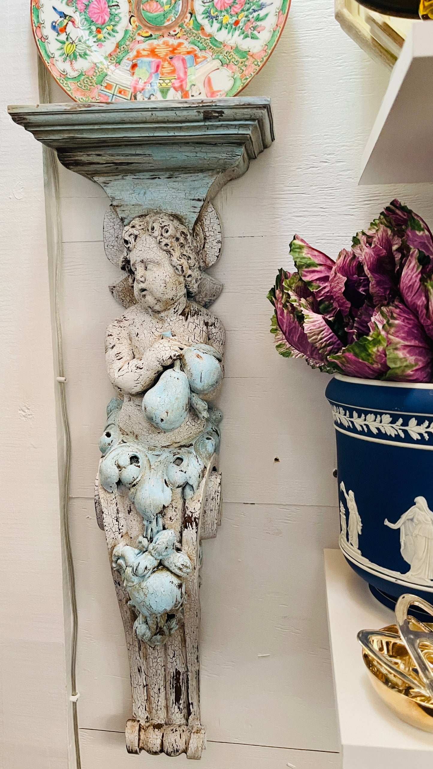 Antique Putti Architectural Wall Bracket | Artistically Refinished Composition Plaster Corbel