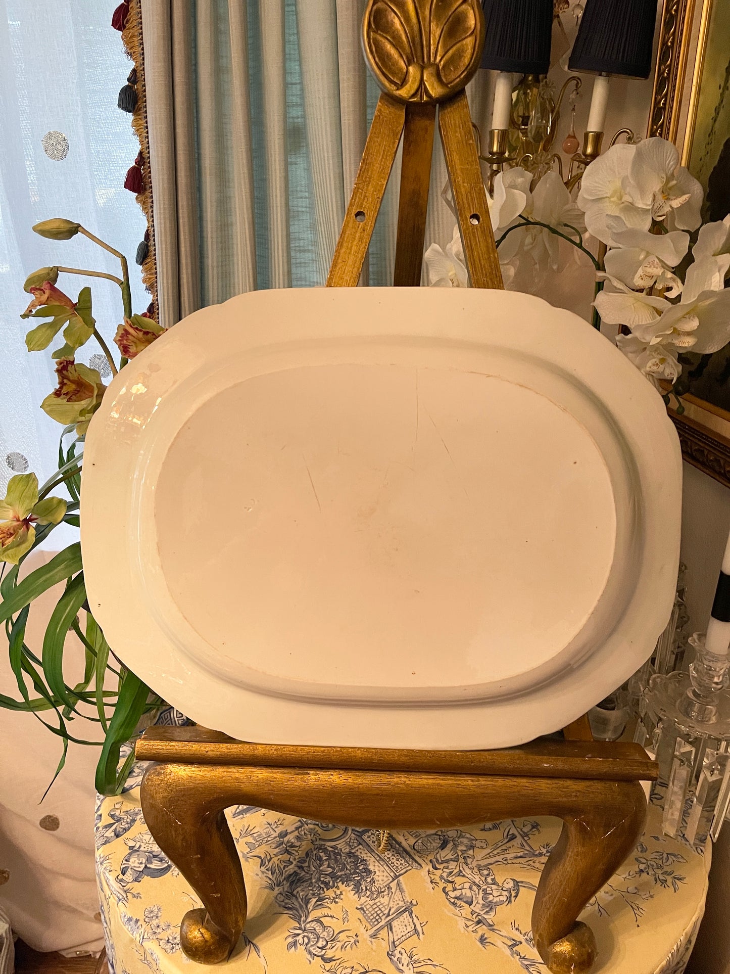 Antique English Blue Willow Platter – 20” Giant Serving Dish with Light Blue Transferware