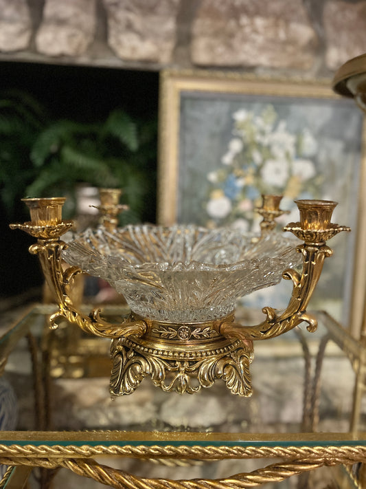 Gold Tole Candelabra Centerpiece Bowl, Hollywood Regency