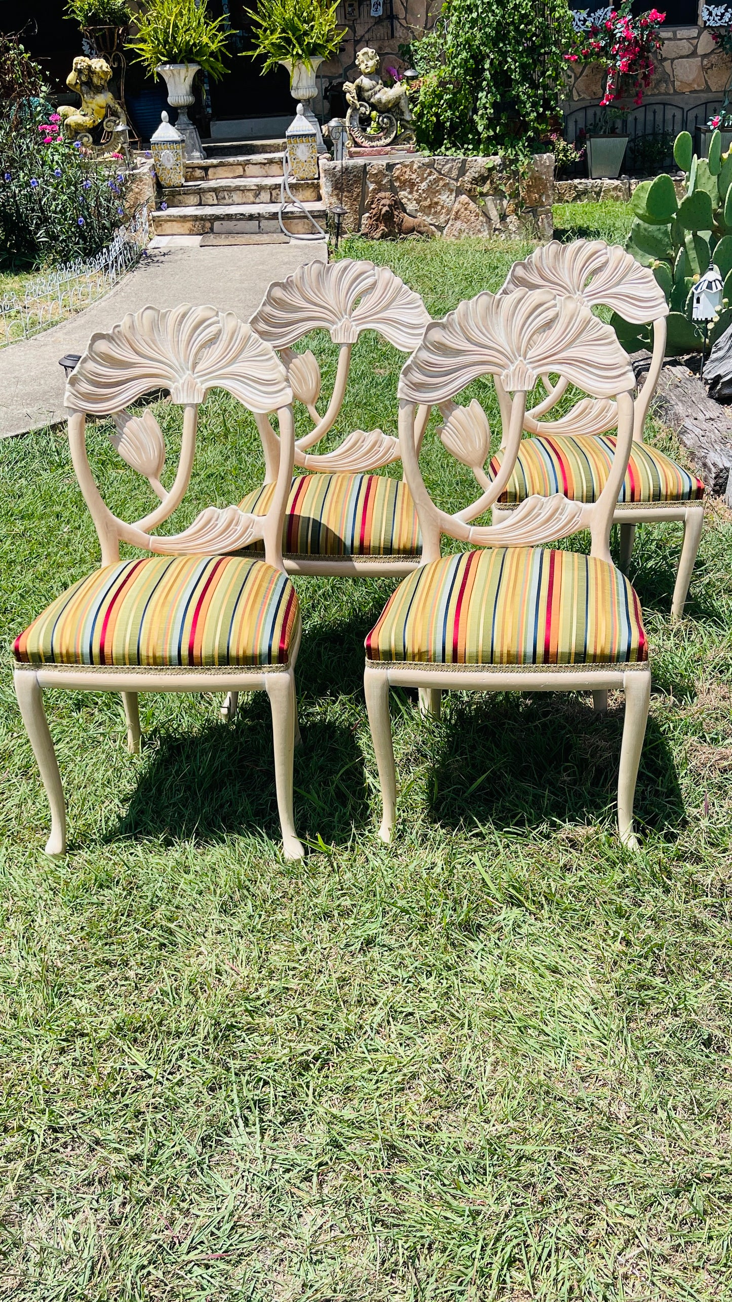 Vintage Italian Lotus Dining Chairs in the Manner of Phyllis Morris | Set of Four | Palm Beach Chic | Hollywood Regency