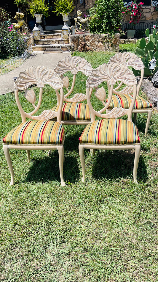 Vintage Italian Lotus Dining Chairs in the Manner of Phyllis Morris | Set of Four | Palm Beach Chic | Hollywood Regency