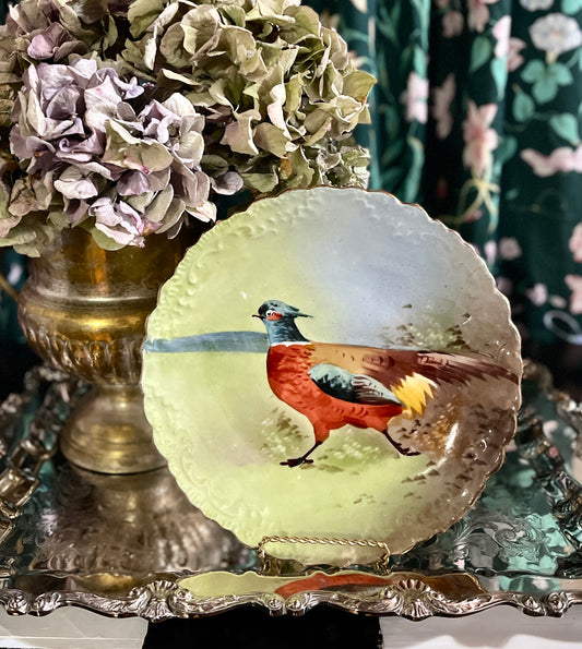 Antique B&H Limoges France Pheasant Plate, Game Bird, Signed