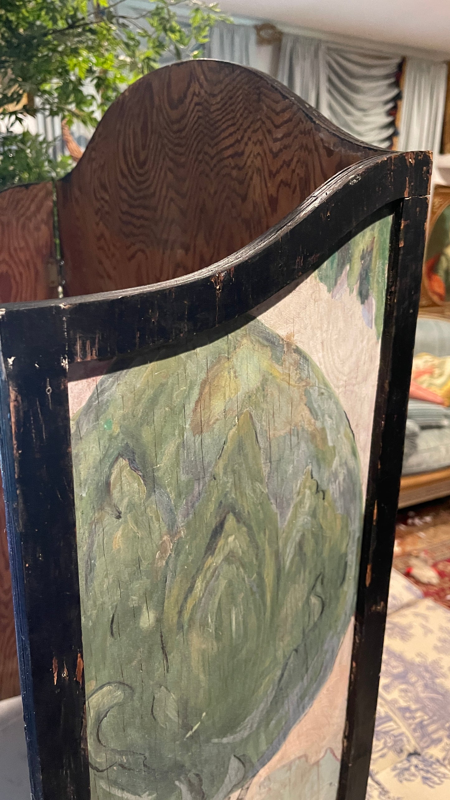 Early 20th Century Hand-Painted Storybook Fireplace Screen with Girl & Geese