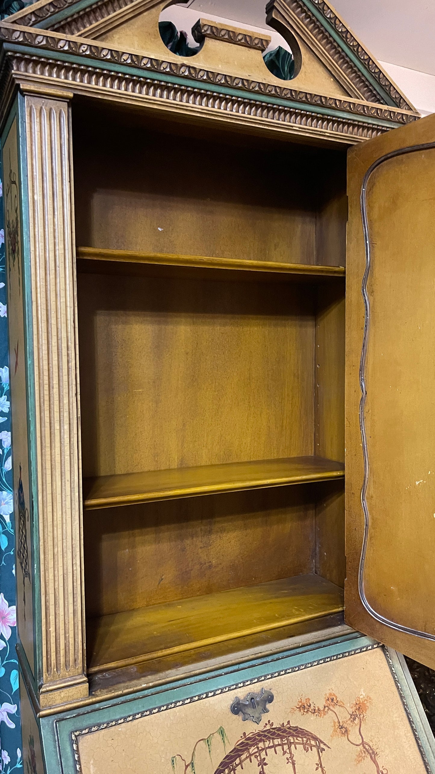 Vintage Hand-Painted Chinoiserie Secretary Desk