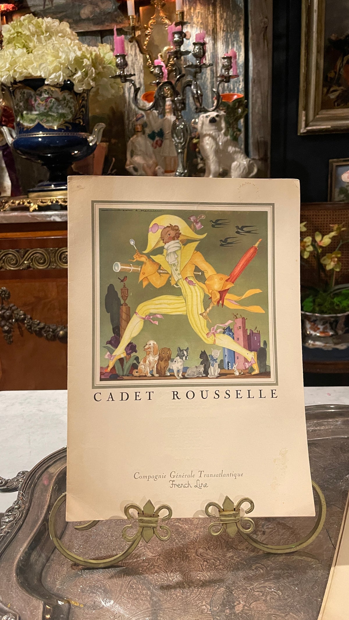 1956 French Line Illustrated Menu — Cadet Rousselle | Jean A. Mercier