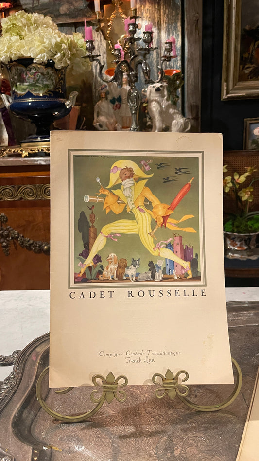 1956 French Line Illustrated Menu — Cadet Rousselle | Jean A. Mercier