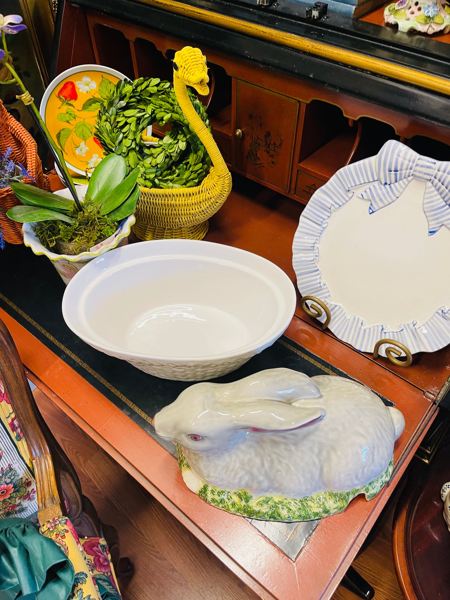 Vintage Olfaire Rabbit Tureen | Large Portuguese Majolica Bunny | Easter & Spring Statement Centerpiece