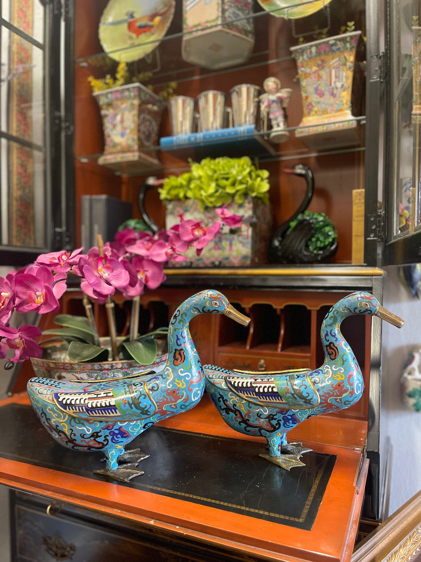 Pair of 1940s Chinese Cloisonne Ducks- FANTASTIC