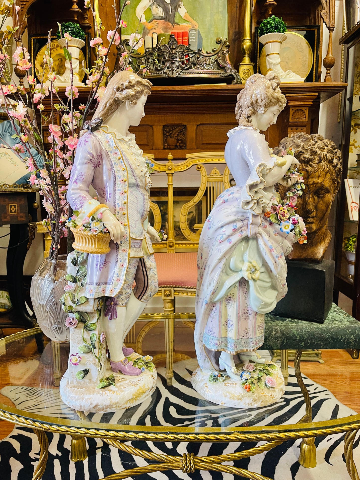 Monumental Pair of Meissen Porcelain Figural Statuettes|Hand-Painted | 24 Inches Tall