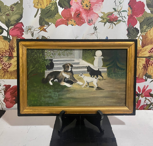 Original Painting Homage of   Omer Coppens’ 1901 Chiens Et Chat