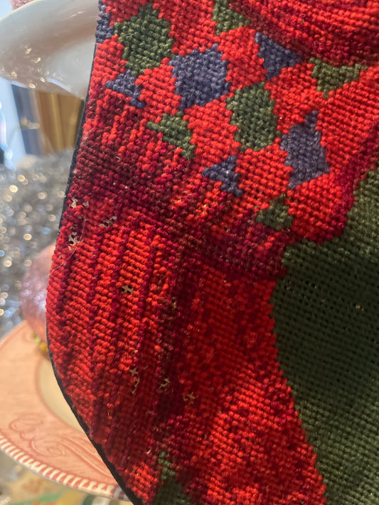 Vintage Santa Playing Golf Needlepoint Christmas Stocking