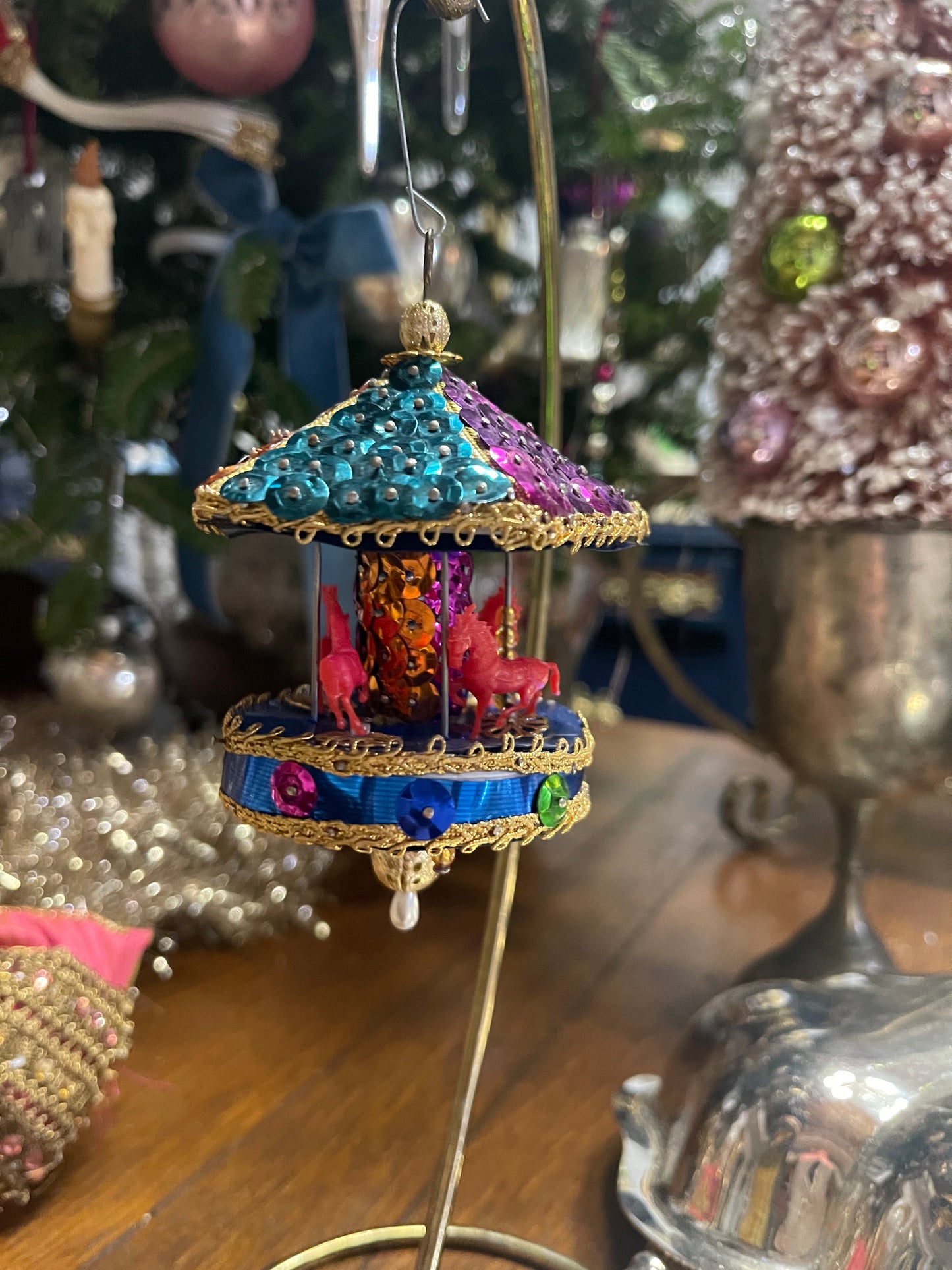 Blue Carousel Push Pin Christmas Ornament