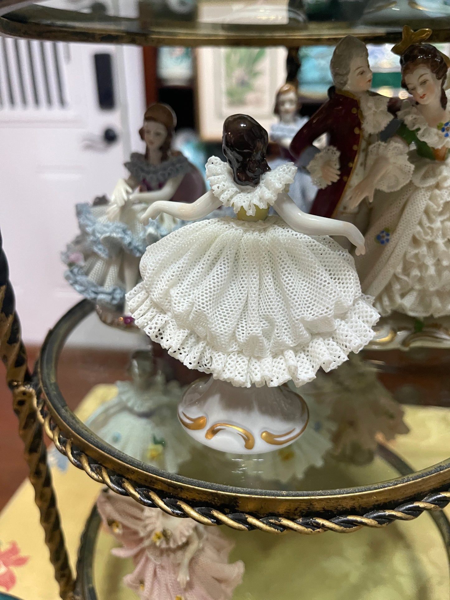German Porcelain Dresden-Style Lace Dancer Figurine | Vintage European Porcelain