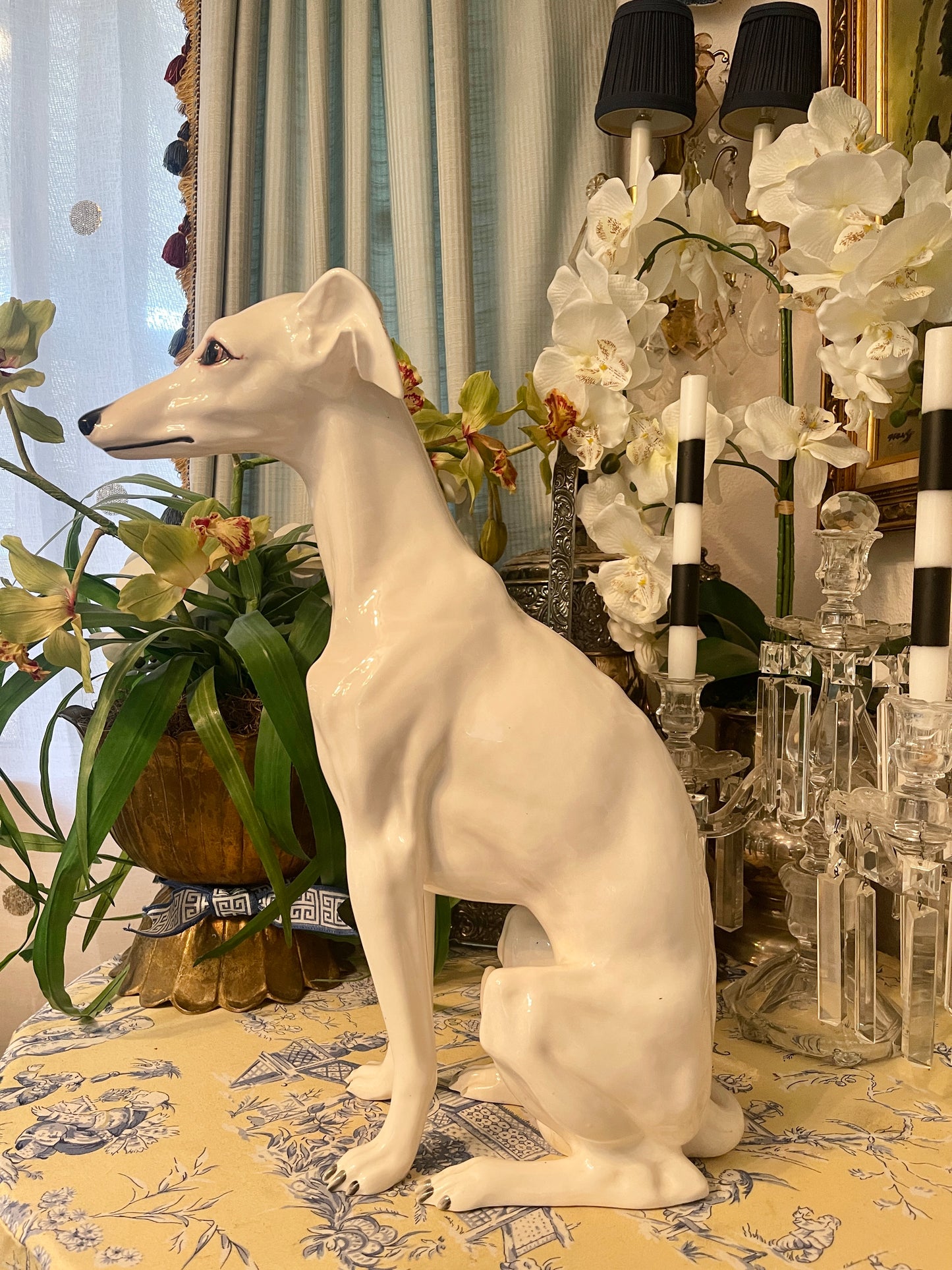 LARGE Italian Greyhound /Whippet, Hand Painted Porcelain