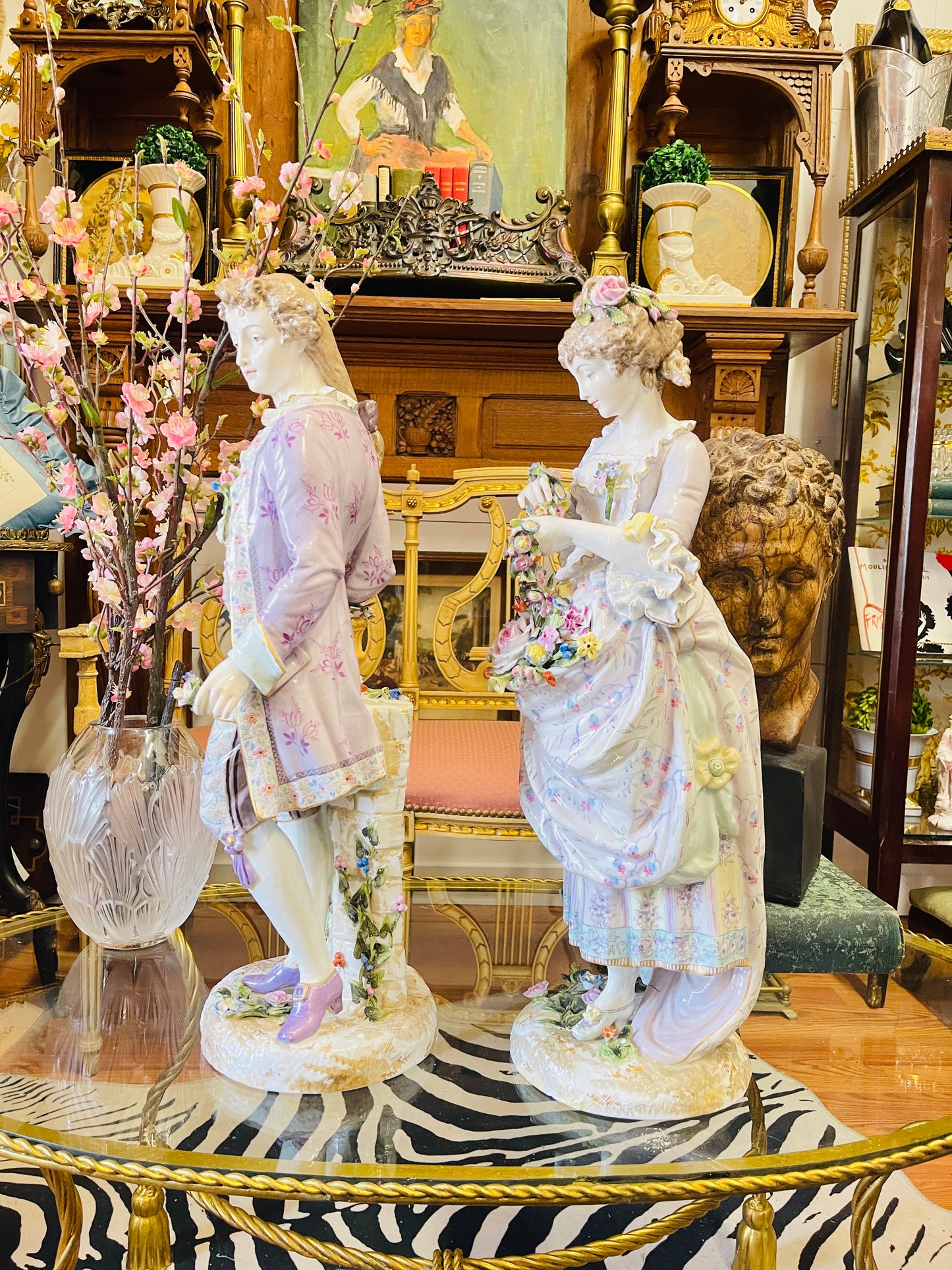 Monumental Pair of Meissen Porcelain Figural Statuettes|Hand-Painted | 24 Inches Tall