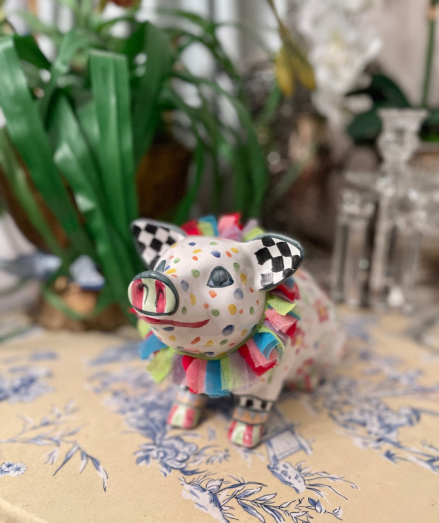 MacKenzie Childs Picadilly Piggy Bank, Whimsical Decor