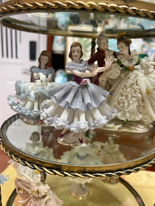 German Porcelain Dresden-Style Lace Dancer Figurine | Vintage European Porcelain 
in Lilac Lace