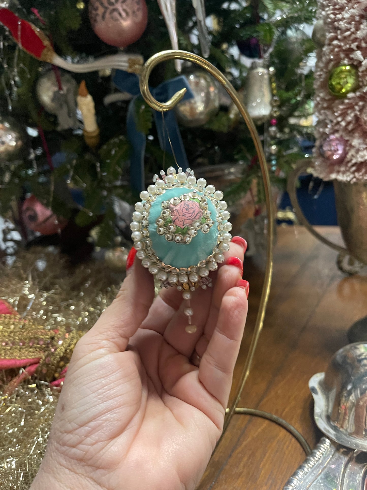 Tiffany Blue, Pink Floral, and ‘Pearl’ Push Pin Ornament