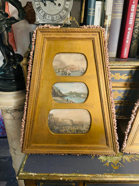 Vintage Italian Gilt Framed Coastal Art – Mediterranean Coastal Scenes