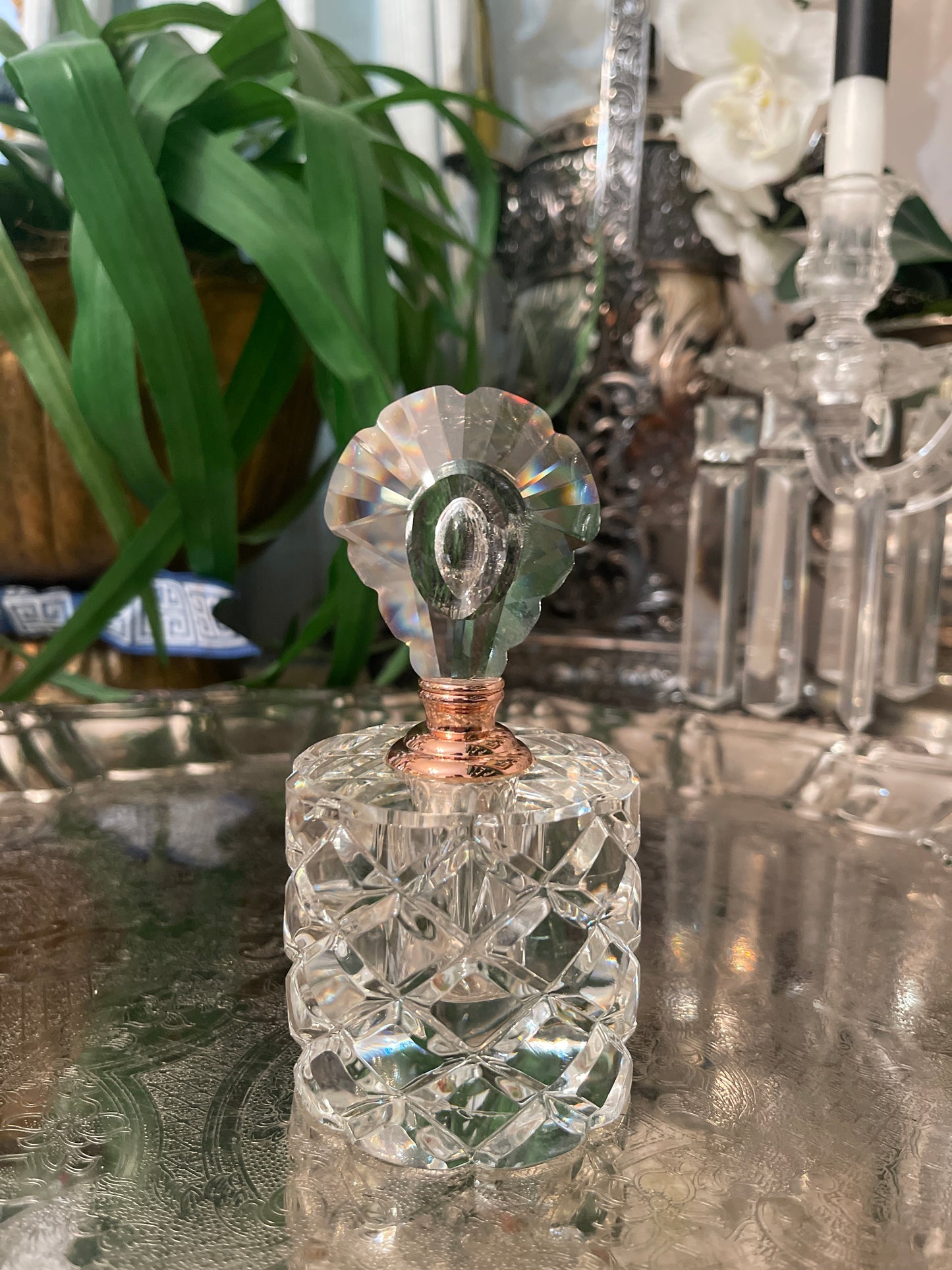 Oleg Cassini Cut Crystal Perfume Bottle with Dauber