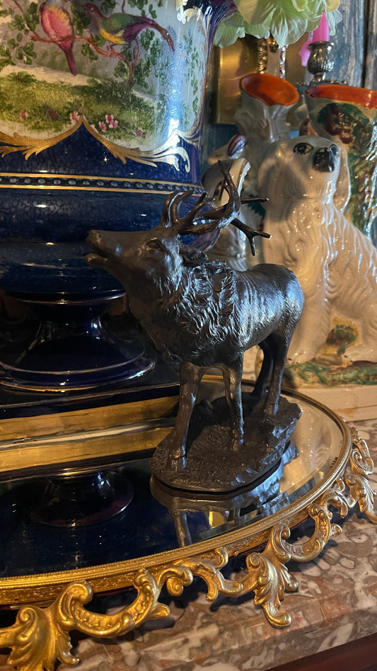 Bronze-Toned Metal Stag Sculpture | Estate-Sourced Texas Hill Country Decor