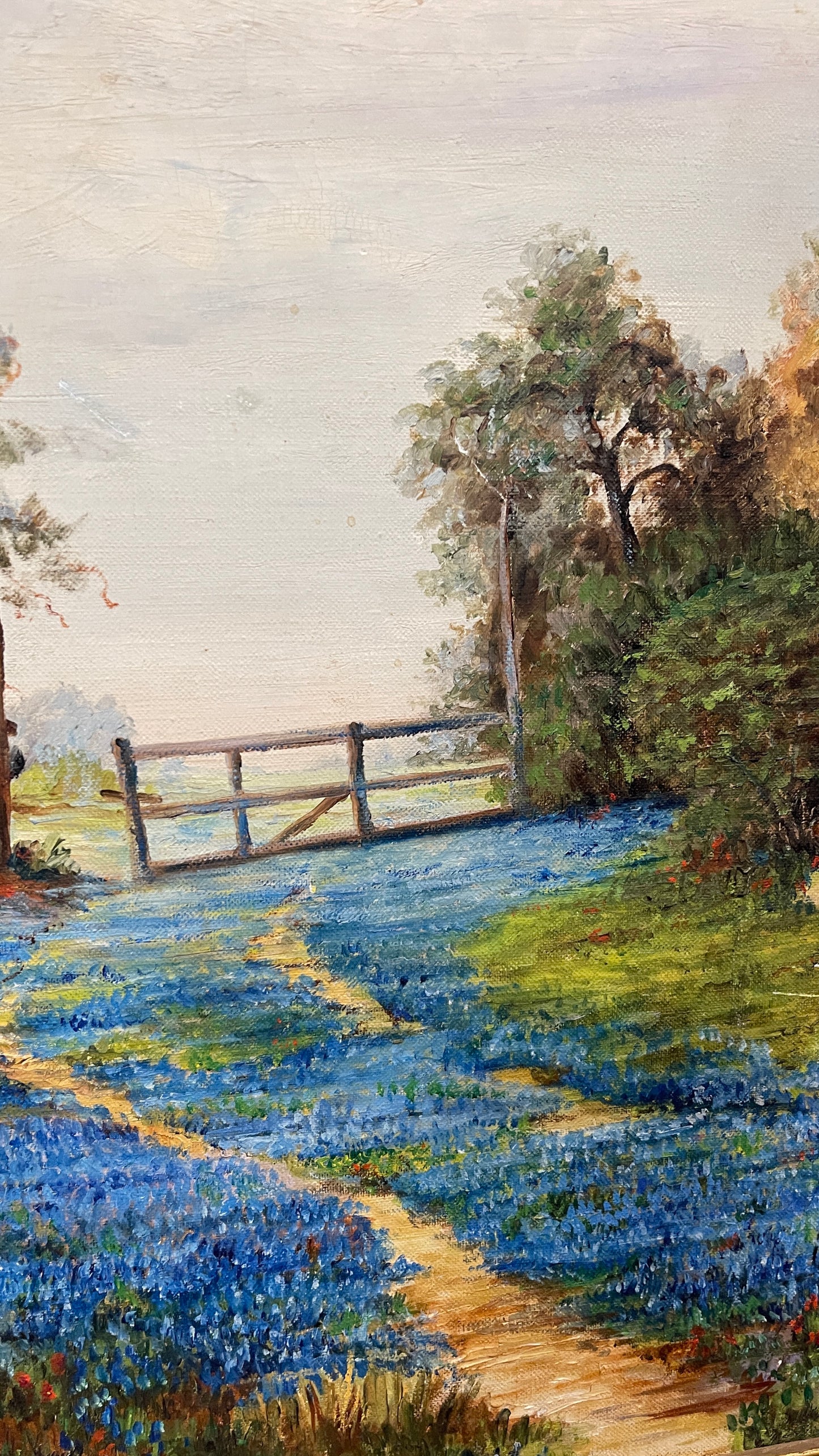 Vintage Original Texas Bluebonnet Landscape Oil Painting | Signed Mary Barker | Dated 1959