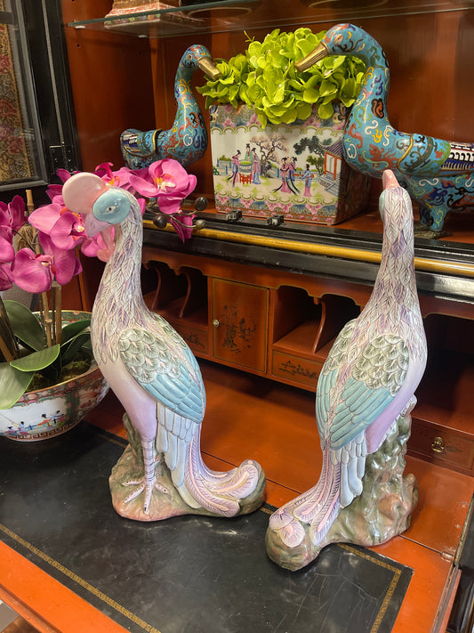 Vintage Chinoiserie Porcelain 18” Chinese
Phoenix Statues- Pair