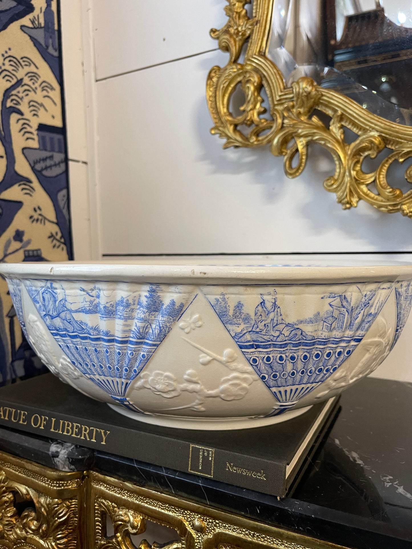 Antique Wedgwood Blue & White Chinoiserie Transferware Bowl