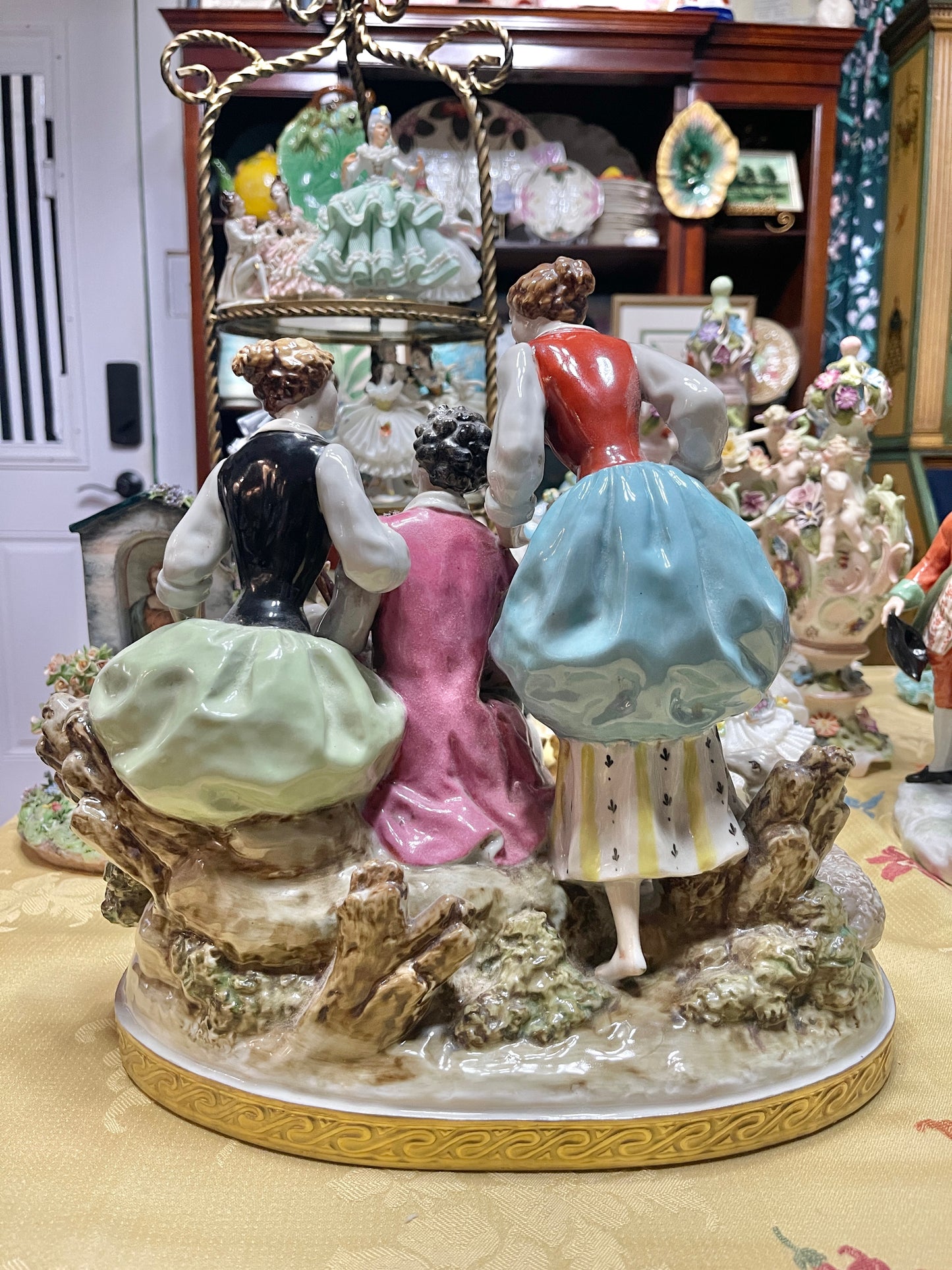 Large Vintage Spanish Porcelain Figural Centerpiece | Rococo Courting Scene with Sheep | 12” Tall