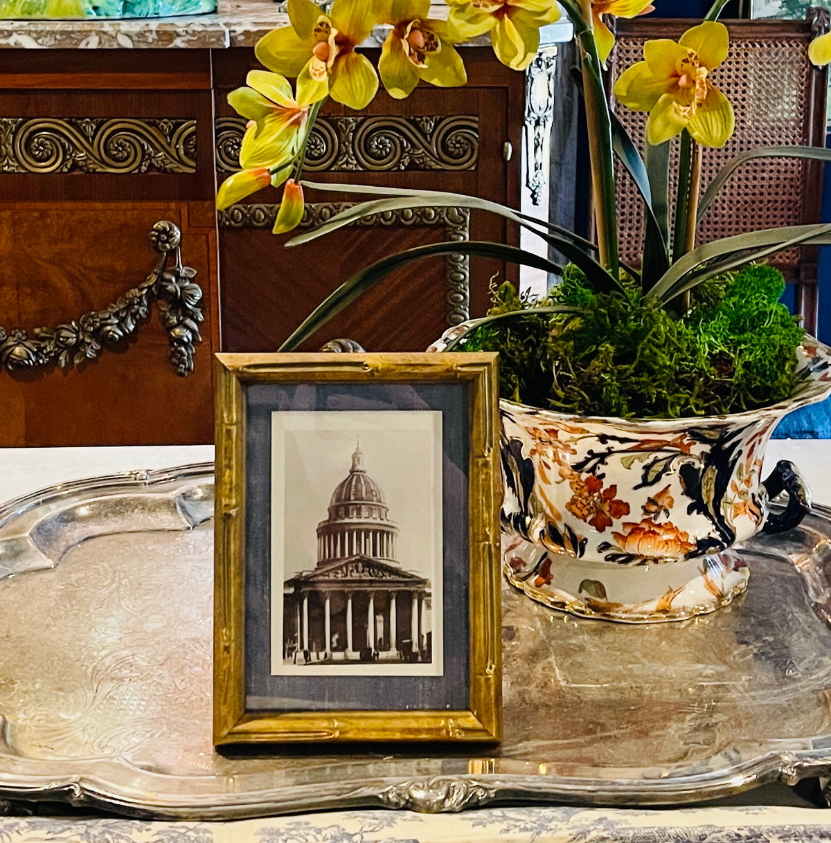Antique Paris Postcard – The Panthéon in Gold Bamboo Frame