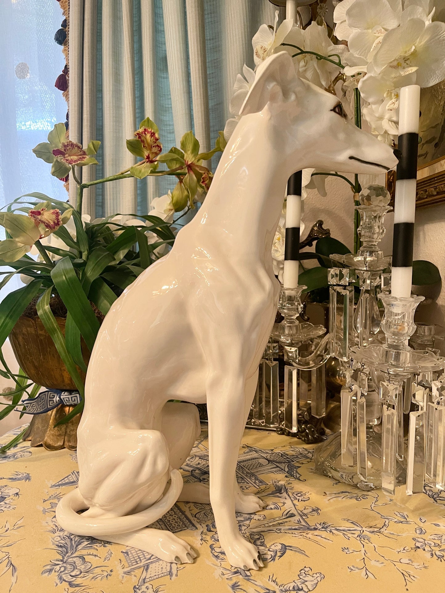 LARGE Italian Greyhound /Whippet, Hand Painted Porcelain