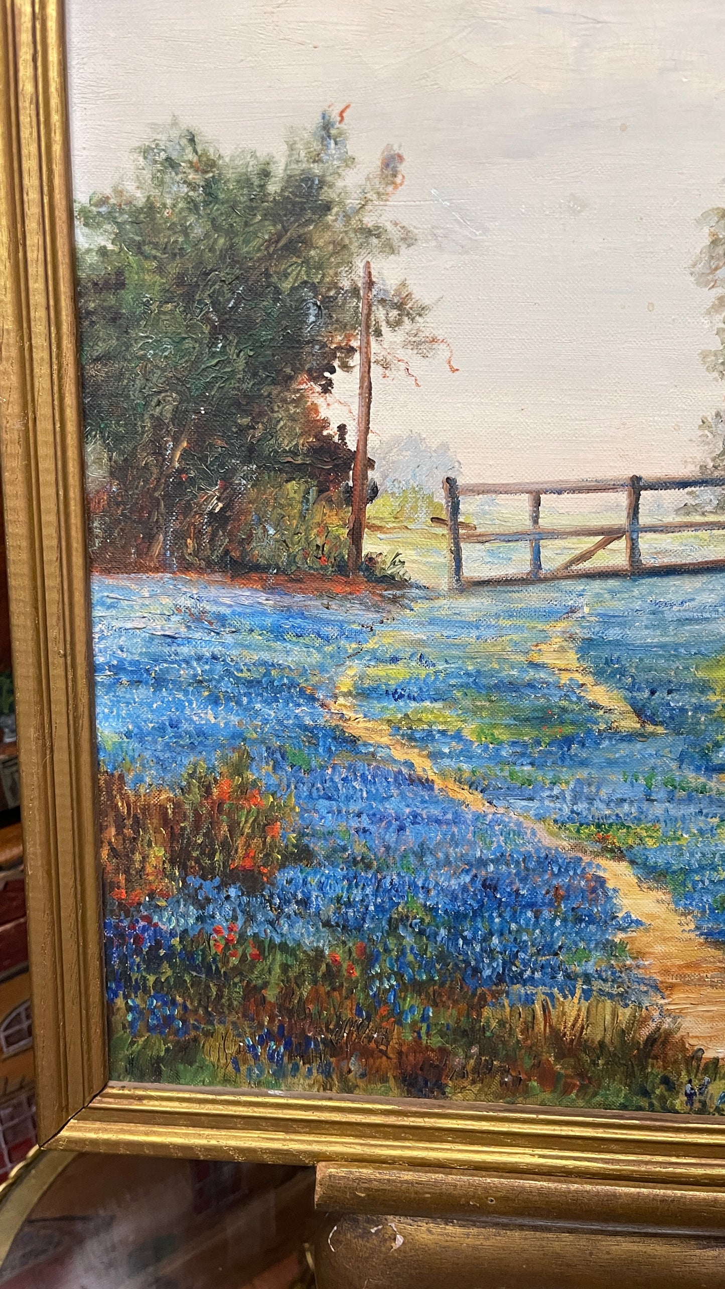 Vintage Original Texas Bluebonnet Landscape Oil Painting | Signed Mary Barker | Dated 1959